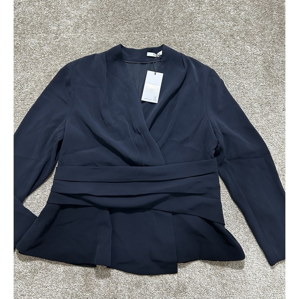 NEW The Fold Clever Crepe Belleville Top Women's US 14 Navy Career Peplum